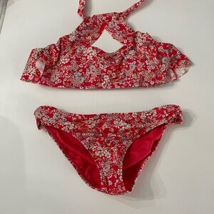 O'Neill Red Floral Bikini Set with Pink and White Blossoms